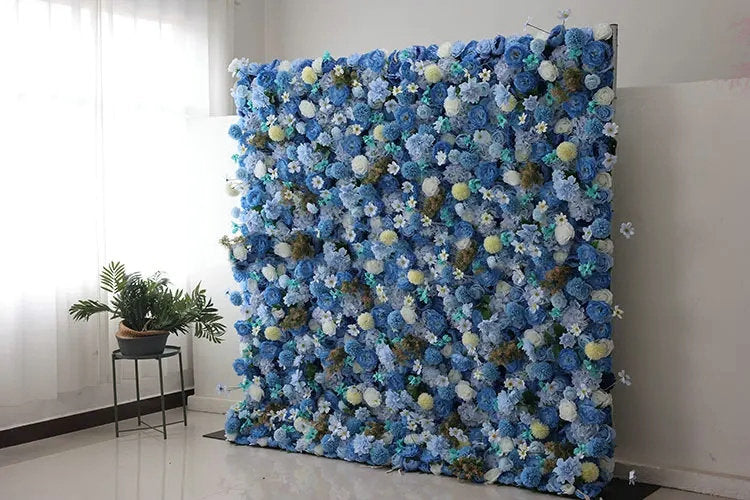 Sky Blue, Ivory Flower Wall Background, Custom Wedding Birthday Party Baby Shower Floral Panel