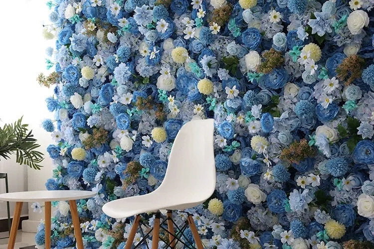 Sky Blue, Ivory Flower Wall Background, Custom Wedding Birthday Party Baby Shower Floral Panel