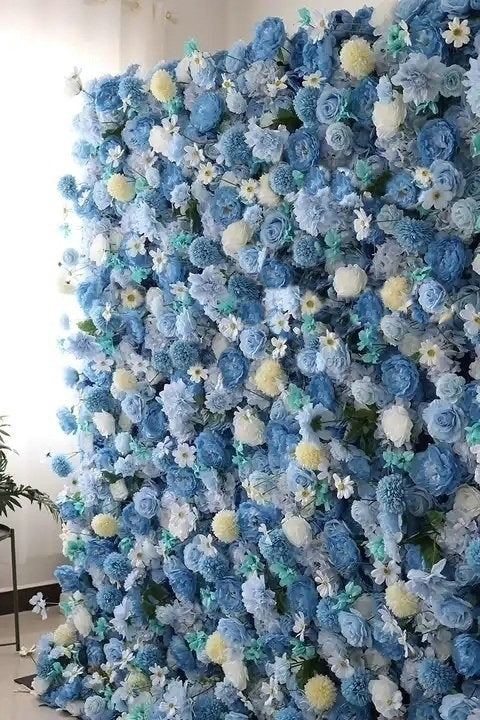 Sky Blue, Ivory Flower Wall Background, Custom Wedding Birthday Party Baby Shower Floral Panel