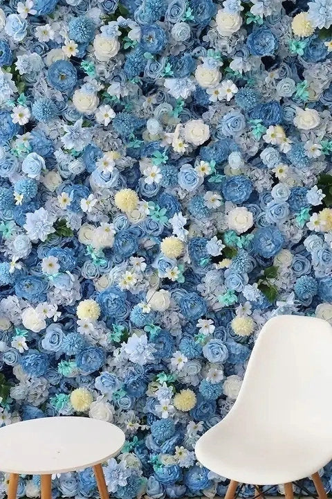 Sky Blue, Ivory Flower Wall Background, Custom Wedding Birthday Party Baby Shower Floral Panel
