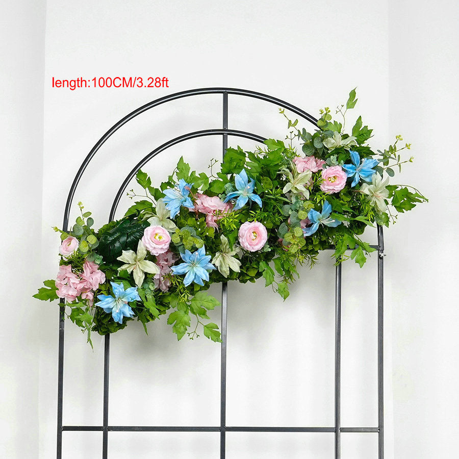 Green Plants, Blue, Light Pink Flower Garland, Centerpiece, Floor Flower, Wedding Engagement Baby Shower Backdrop Decoration