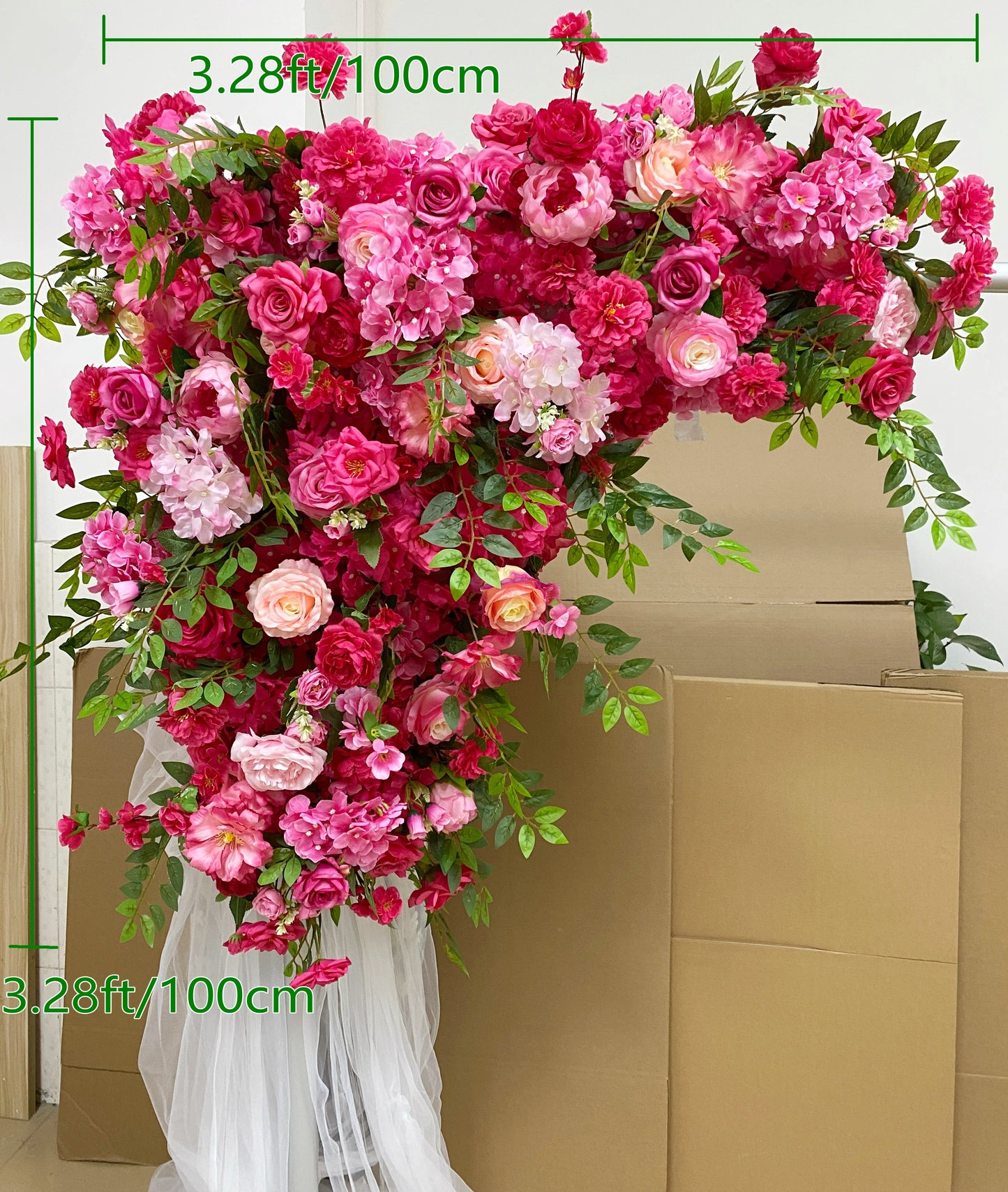 Artificial Hot Pink Triangular Flower Arrangement Wedding Bridal Shower Backdrop Decoration Flower