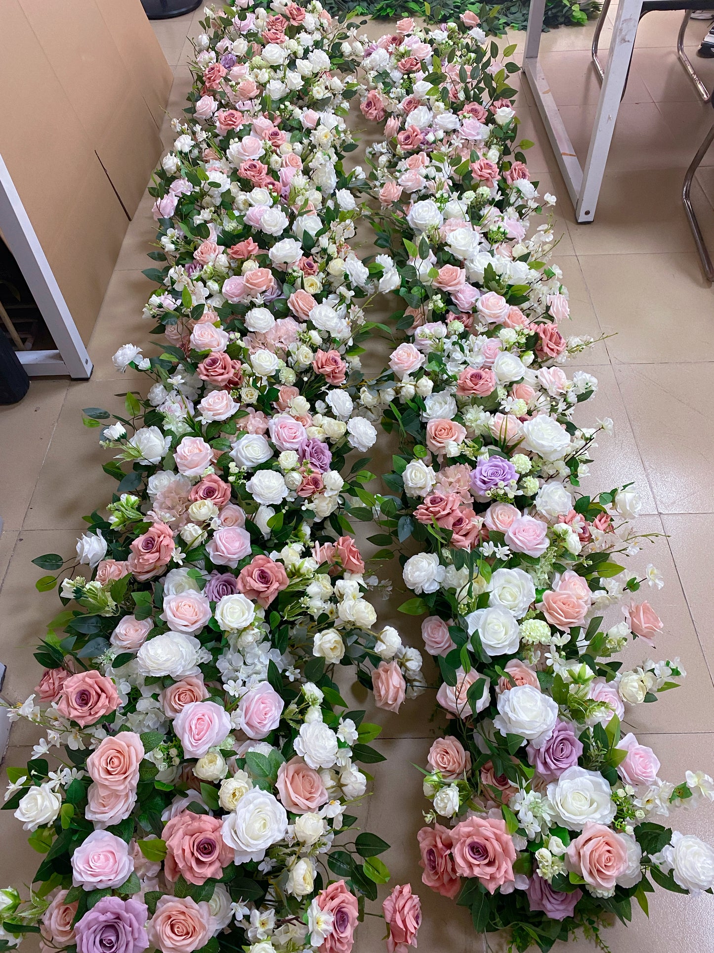 5D Artificial Table Flower Arrangement Ivory Light Pink Arch Flower Wedding Bridal Shower Decor Table Runner