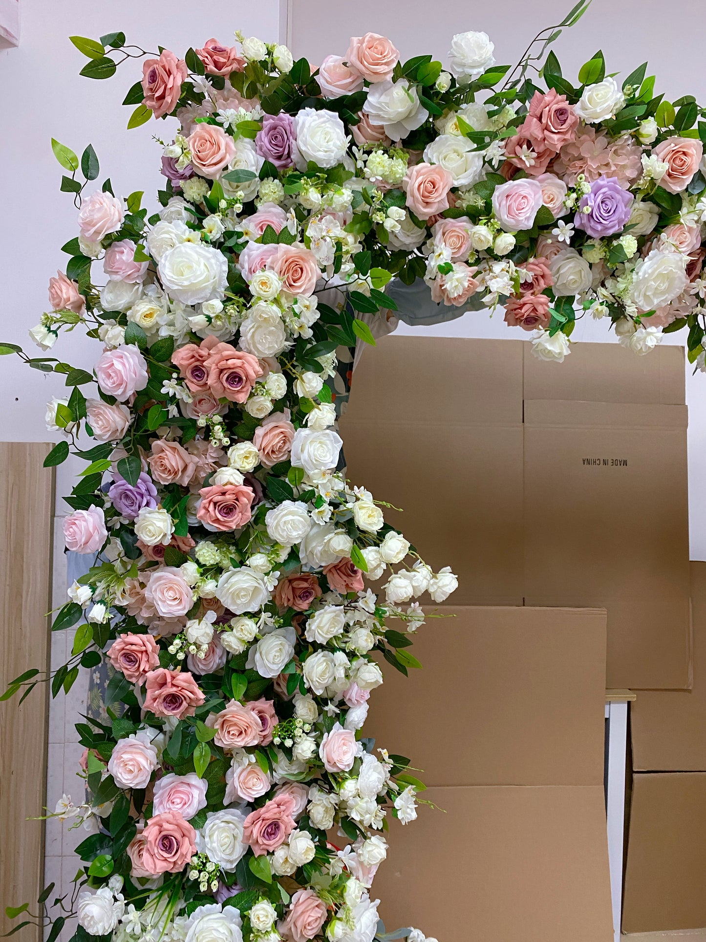 5D Artificial Table Flower Arrangement Ivory Light Pink Arch Flower Wedding Bridal Shower Decor Table Runner