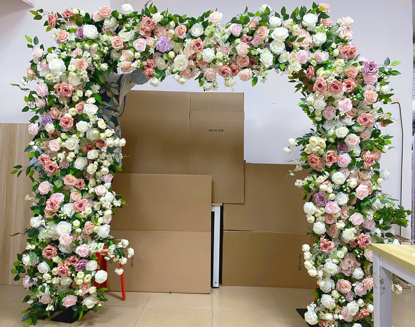 5D Artificial Table Flower Arrangement Ivory Light Pink Arch Flower Wedding Bridal Shower Decor Table Runner