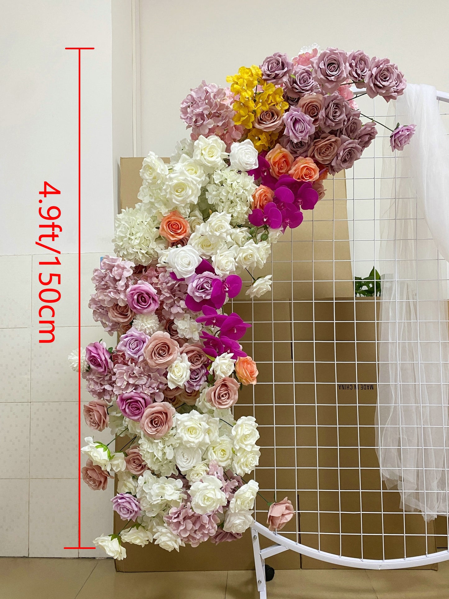 Lavender Ivory Rose Hydrangea Fuchsia Orchid Arch Flower Arrangement Wedding Bridal Shower Decor