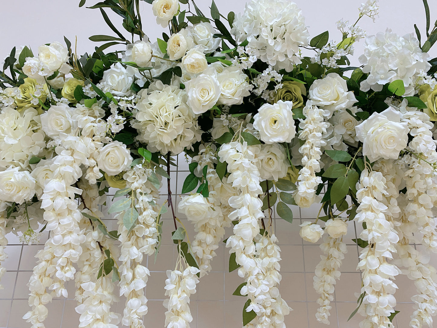 Artificial Table Flower Arrangement Ivory Flowers Olive Leaves Flower Garland Wedding Decor Table Runner