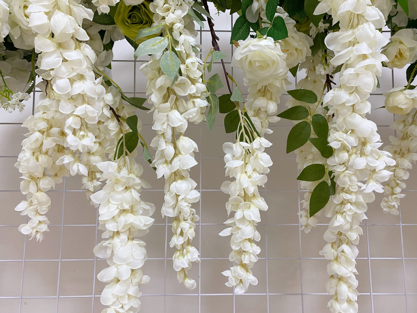 Artificial Table Flower Arrangement Ivory Flowers Olive Leaves Flower Garland Wedding Decor Table Runner