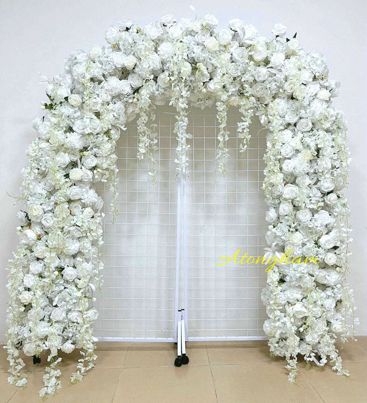 White Rose Ivory Wisteria Archway Flower Garland Silk Flower Row Wedding Event Floral Arrangement