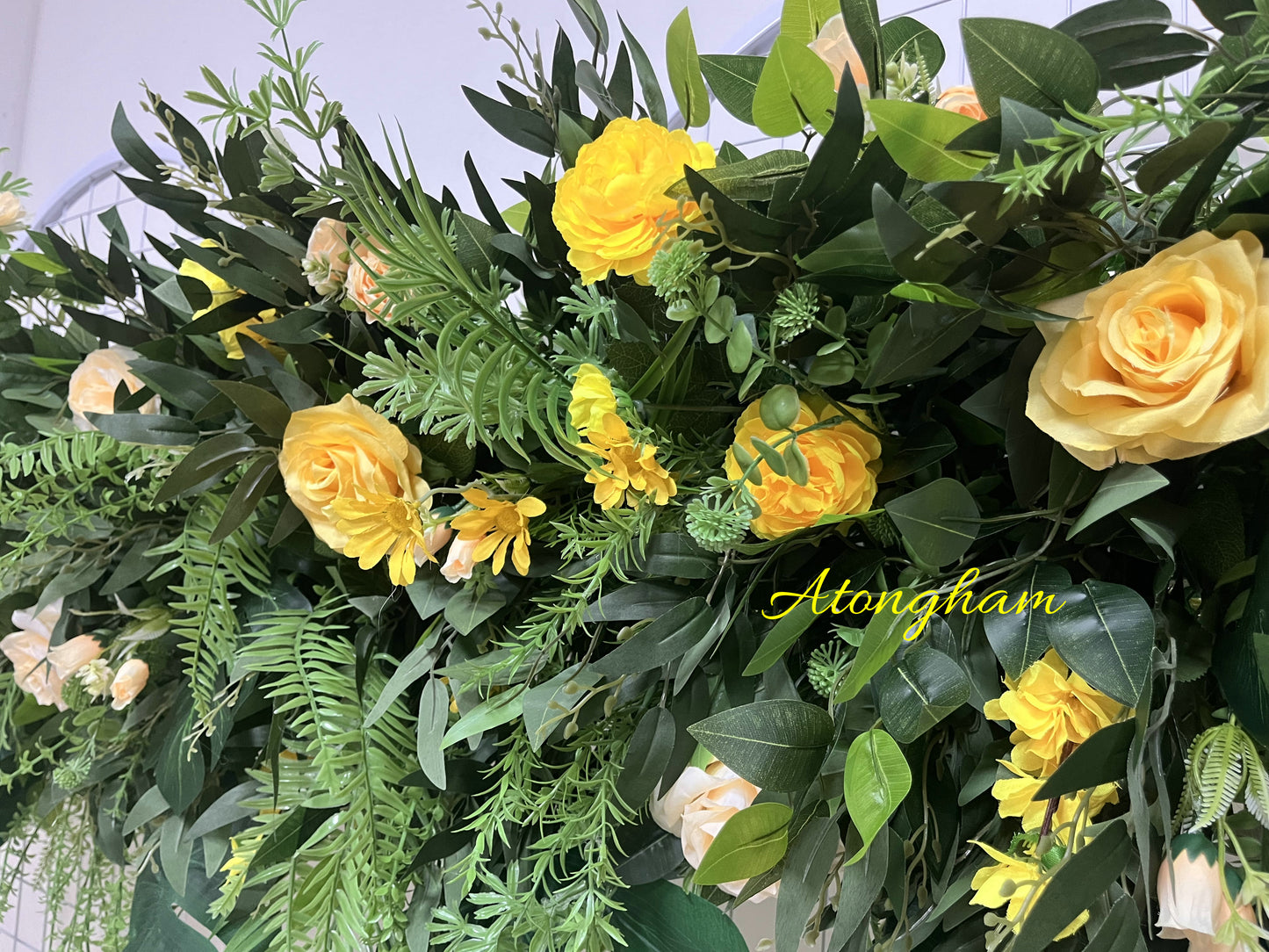 Tortoiseshell Leaves Yellow Champagne Flower Garland Artificial Tropical Greenery Party Backdrop Decor
