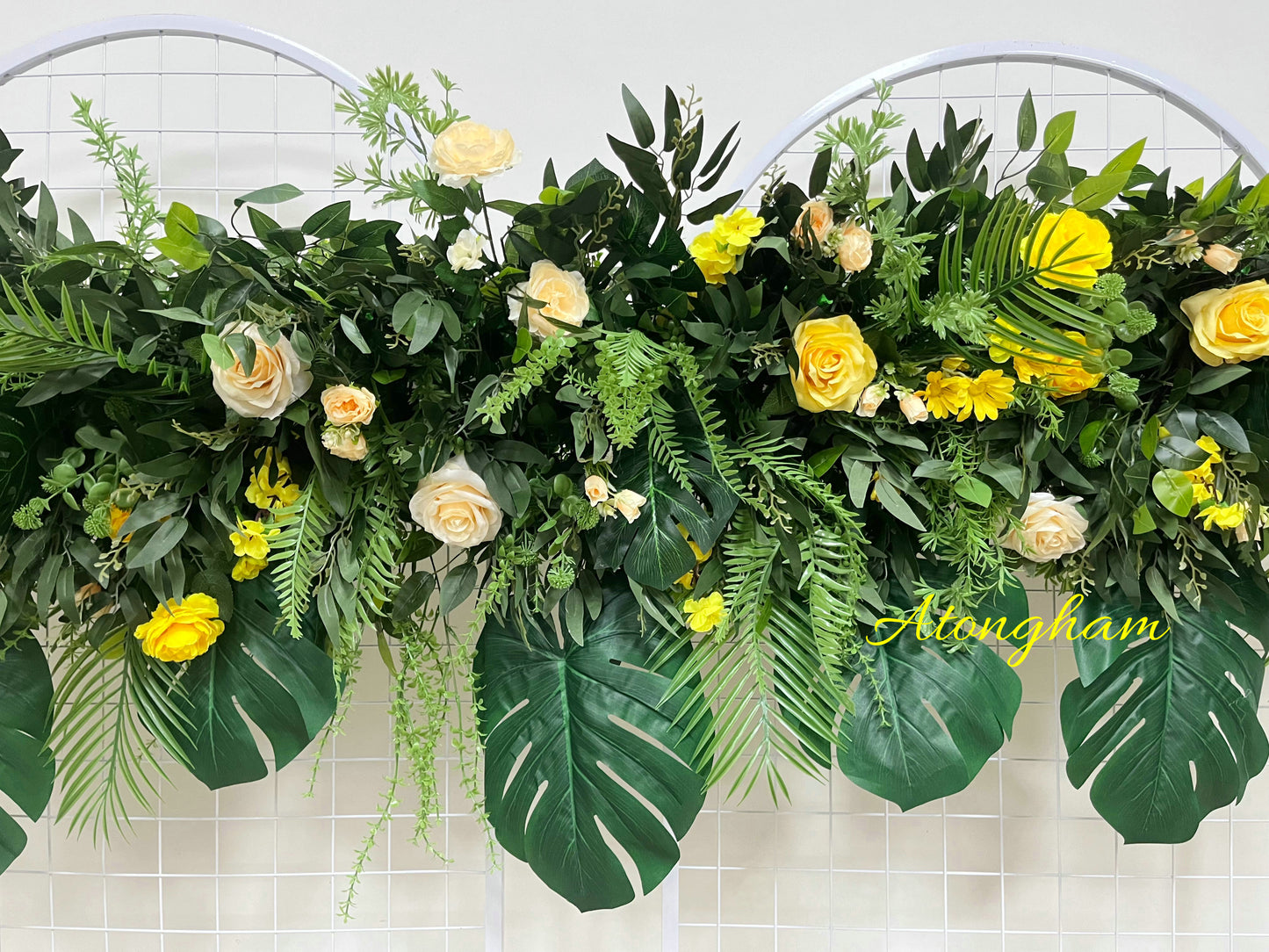 Tortoiseshell Leaves Yellow Champagne Flower Garland Artificial Tropical Greenery Party Backdrop Decor