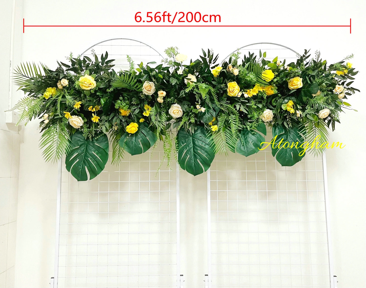 Tortoiseshell Leaves Yellow Champagne Flower Garland Artificial Tropical Greenery Party Backdrop Decor