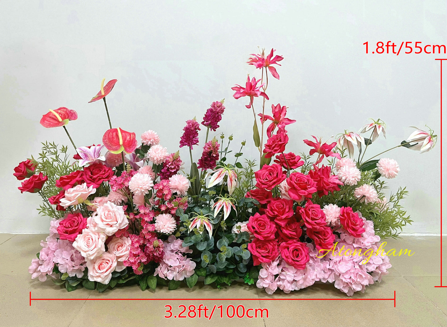 Hot Pink Baby Pink Wedding Floor Flower Eucalyptus Leaves Flower Arrangement Wedding Decor