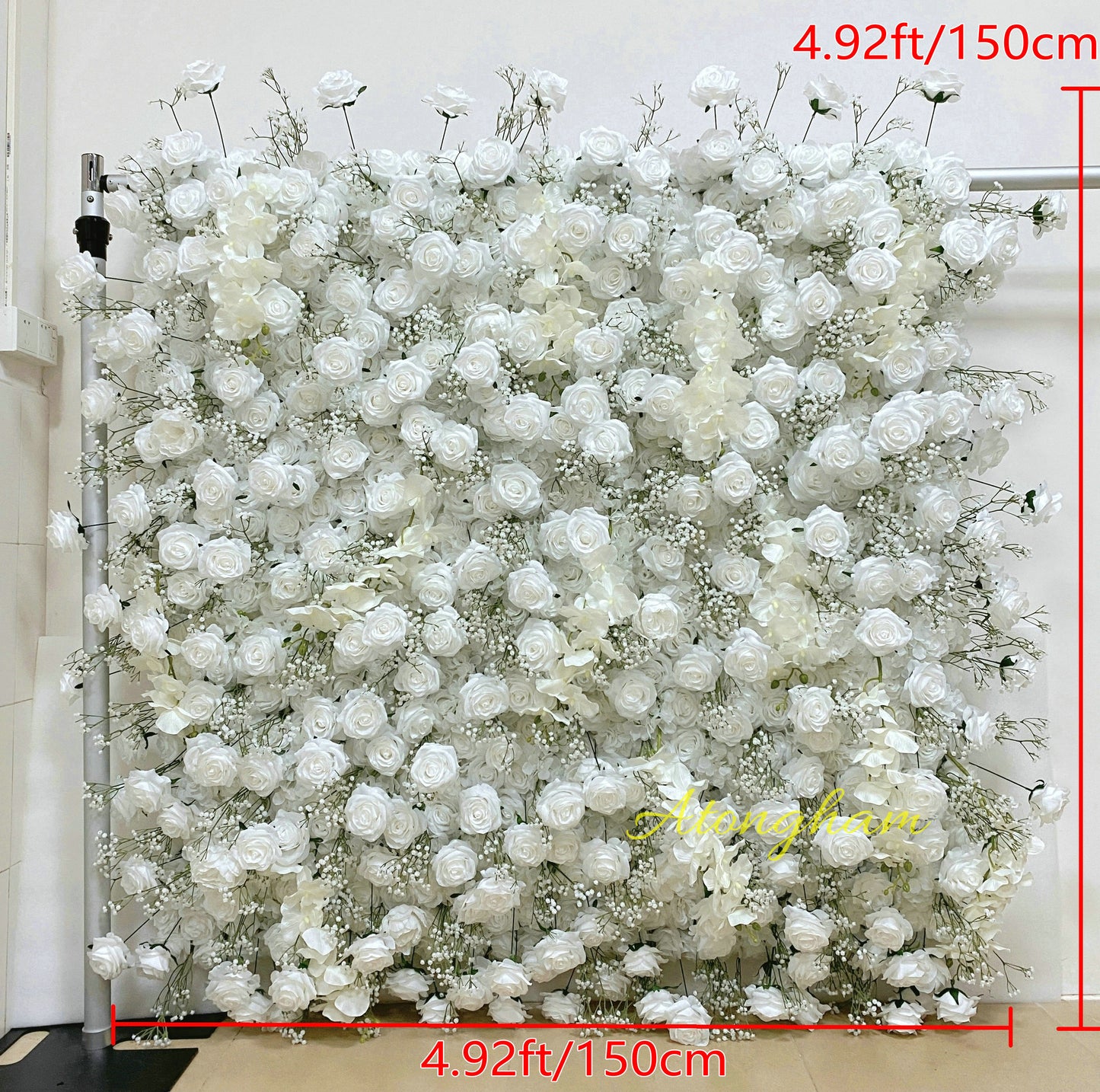 White Rose Orchid Baby'breath Artificial Flower Wall Rolling Up Cloth Floral Wall Arrangement Event Party Backdrop Decor