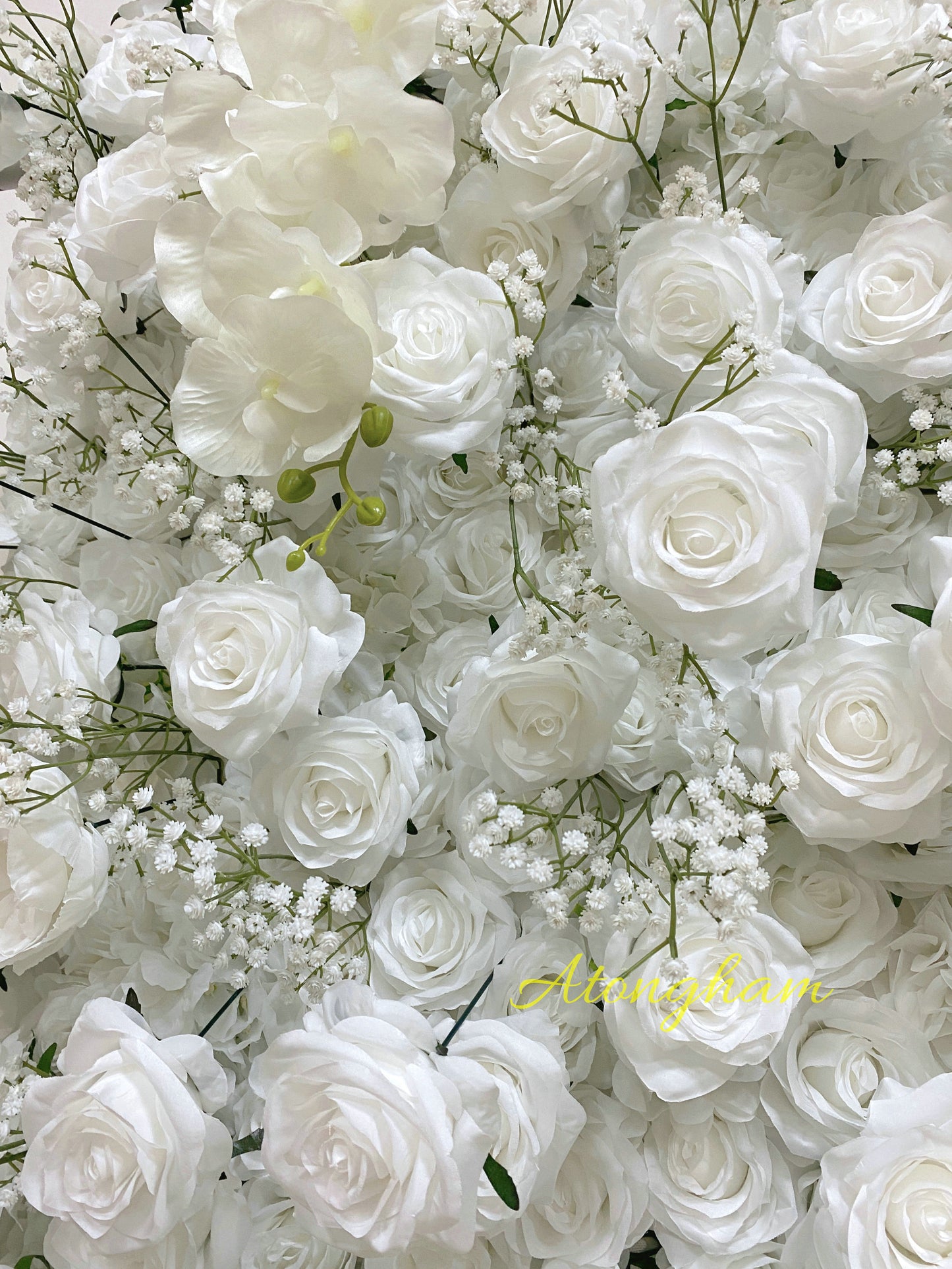 White Rose Orchid Baby'breath Artificial Flower Wall Rolling Up Cloth Floral Wall Arrangement Event Party Backdrop Decor