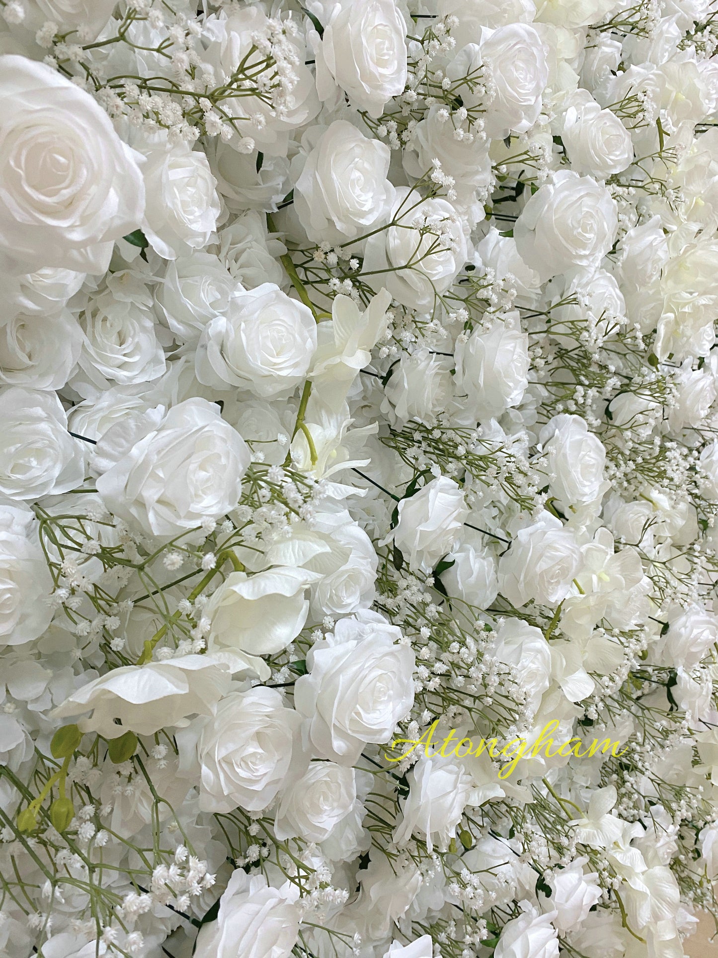 White Rose Orchid Baby'breath Artificial Flower Wall Rolling Up Cloth Floral Wall Arrangement Event Party Backdrop Decor