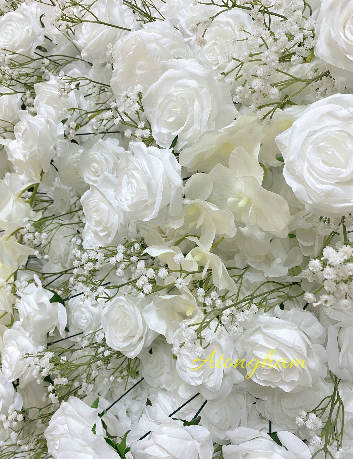 White Rose Orchid Baby'breath Artificial Flower Wall Rolling Up Cloth Floral Wall Arrangement Event Party Backdrop Decor