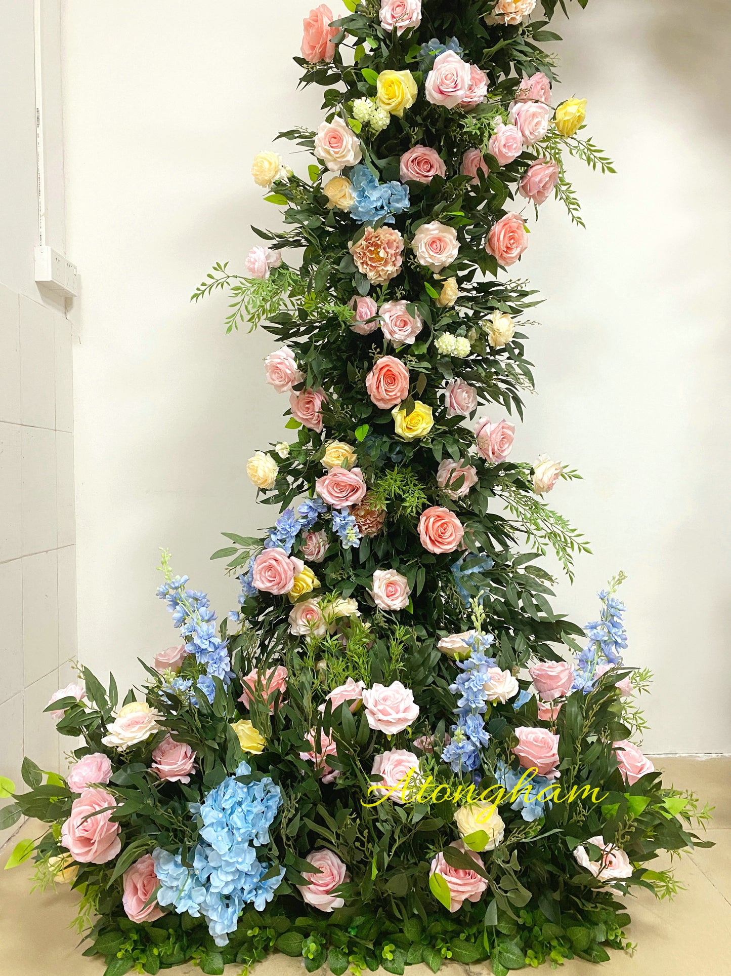 Colorful Arch Flower with Willow Leaves Wedding Floor Flower Arrangement Events Backdrop Photography Props