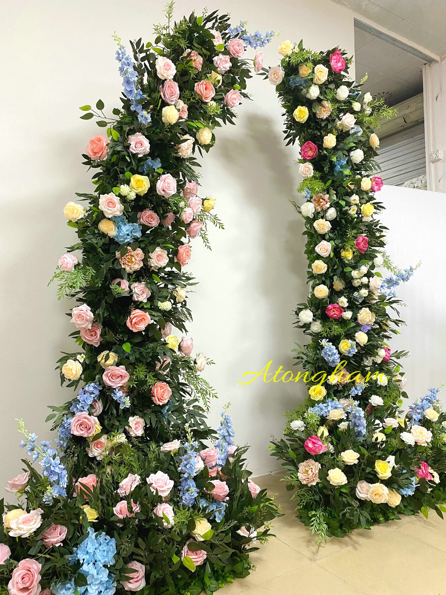 Colorful Arch Flower with Willow Leaves Wedding Floor Flower Arrangement Events Backdrop Photography Props