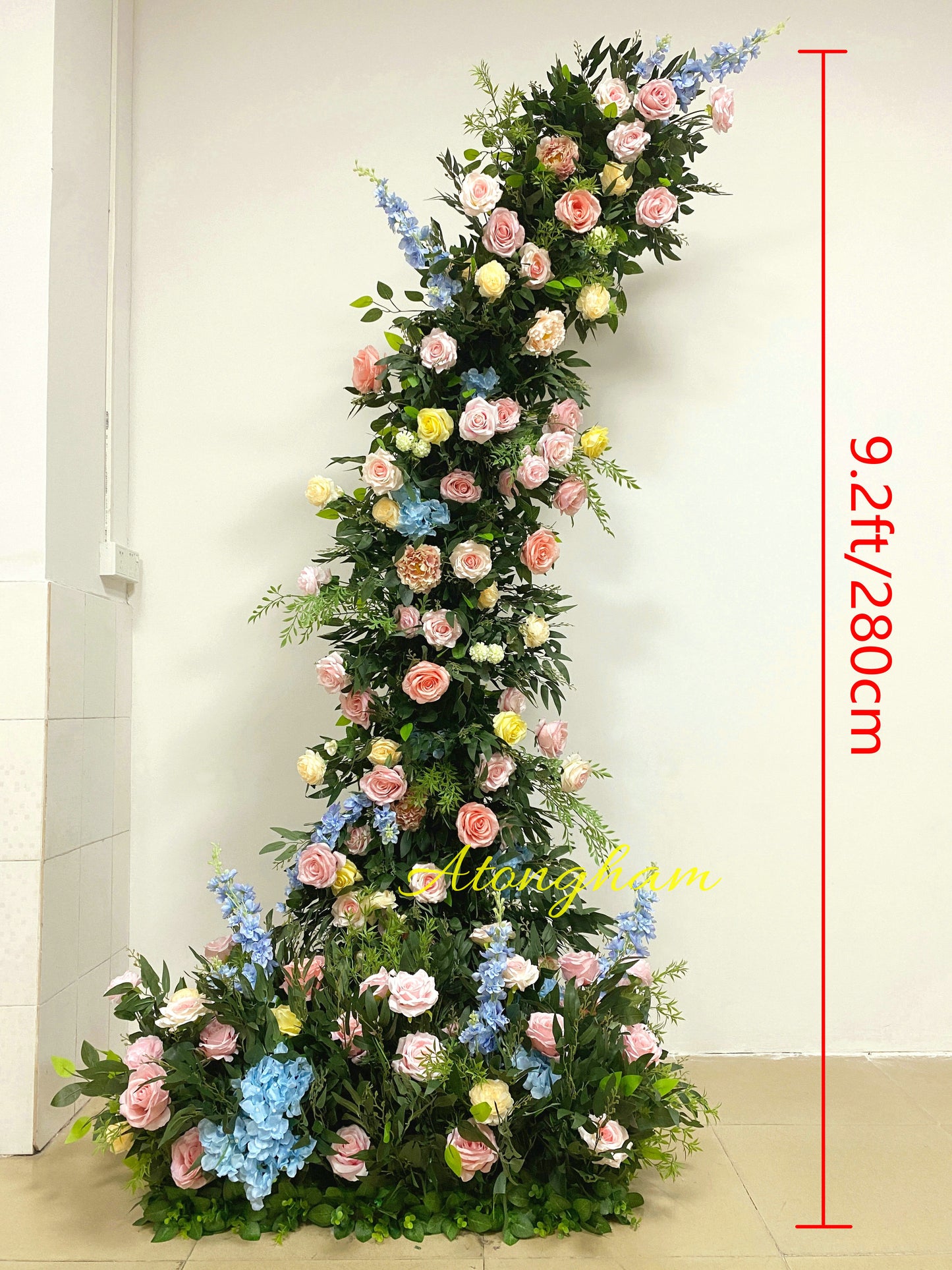 Colorful Arch Flower with Willow Leaves Wedding Floor Flower Arrangement Events Backdrop Photography Props