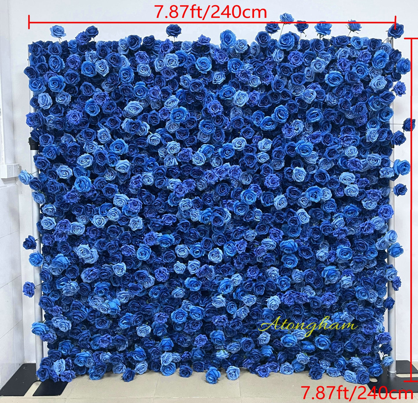 Cloth Rolling Up Artificial Flower Wall Sapphire Blue Rose Floral Arrangement Event Party Backdrop Decor