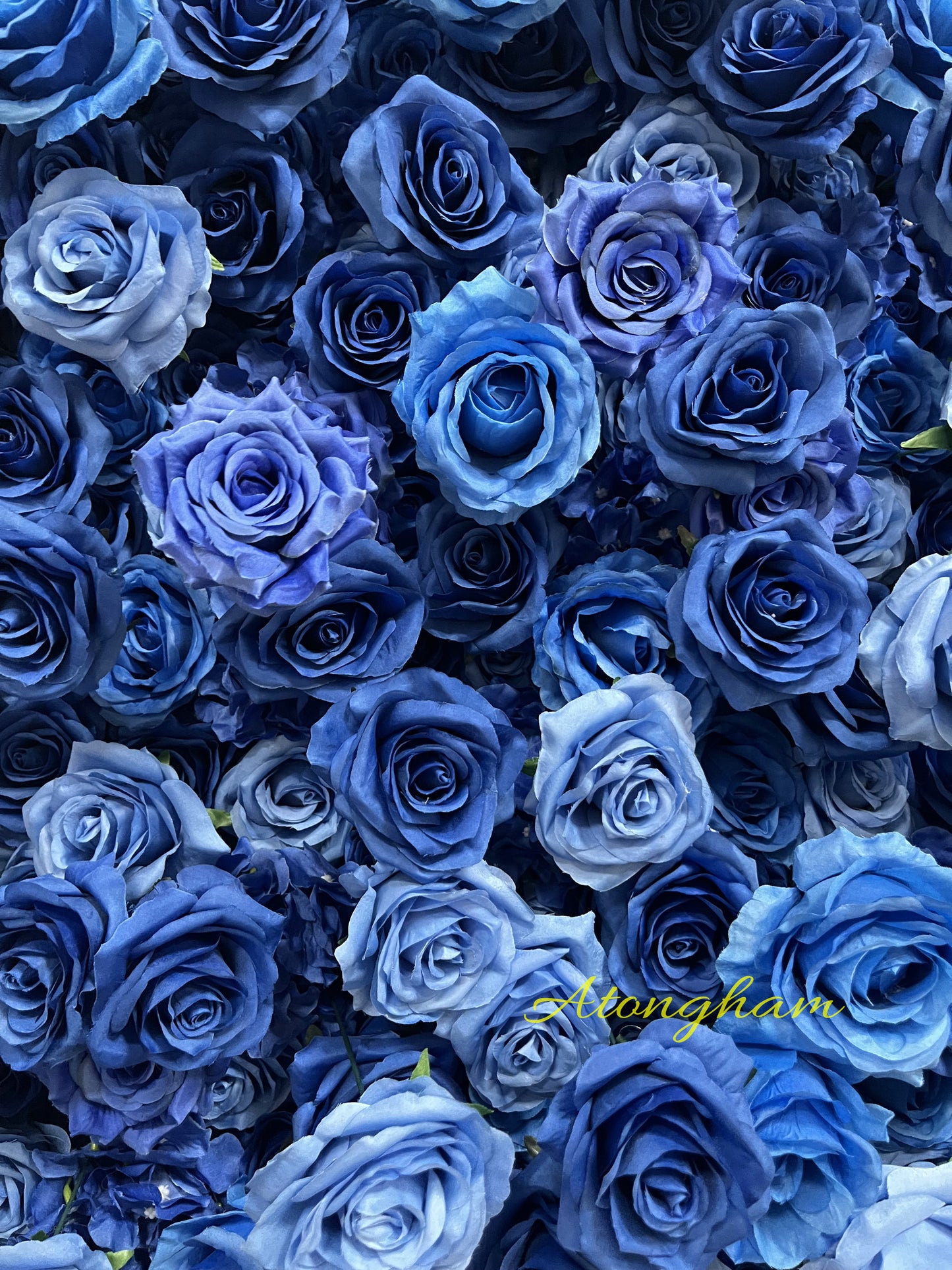 Cloth Rolling Up Artificial Flower Wall Sapphire Blue Rose Floral Arrangement Event Party Backdrop Decor