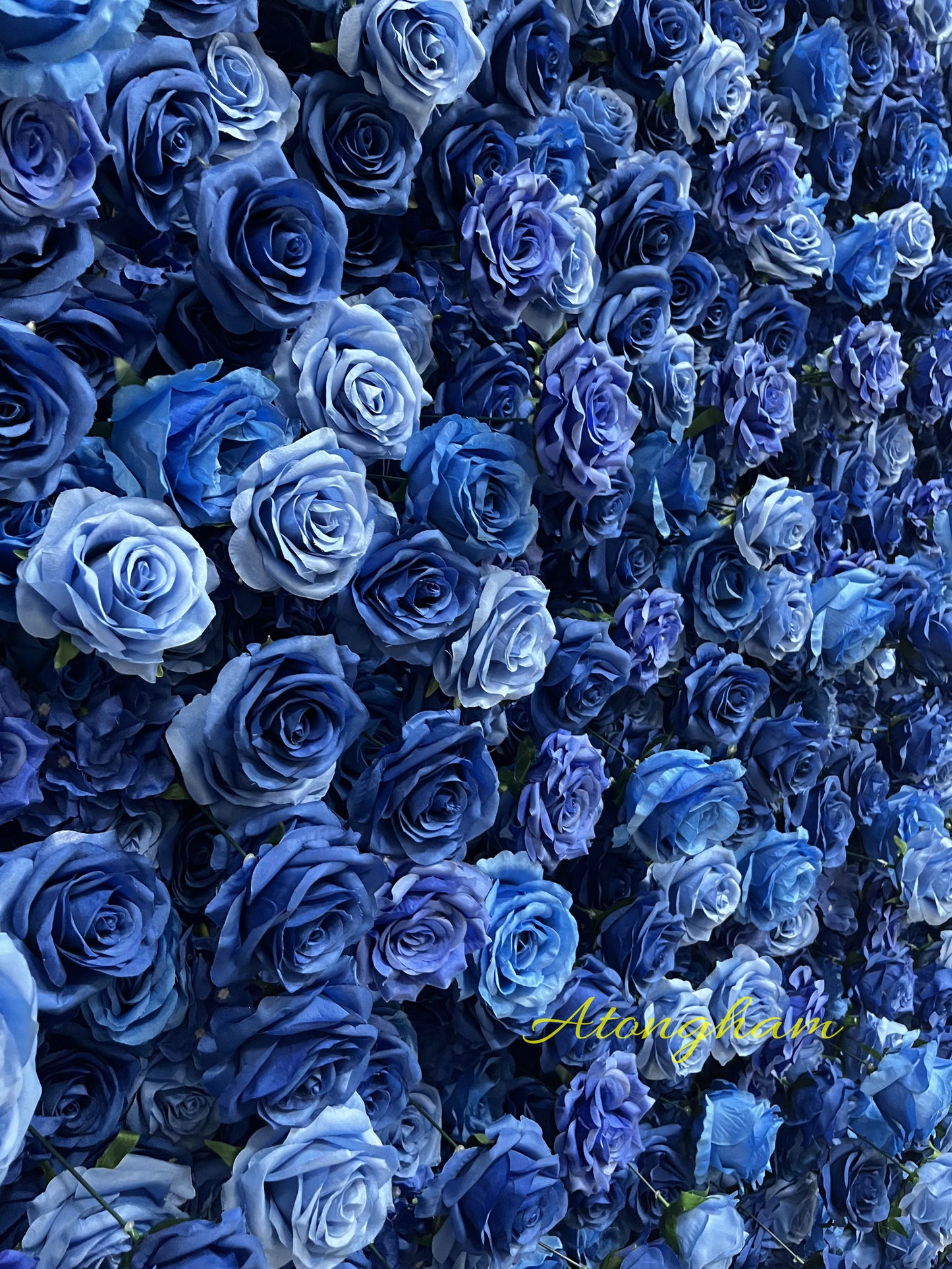 Cloth Rolling Up Artificial Flower Wall Sapphire Blue Rose Floral Arrangement Event Party Backdrop Decor