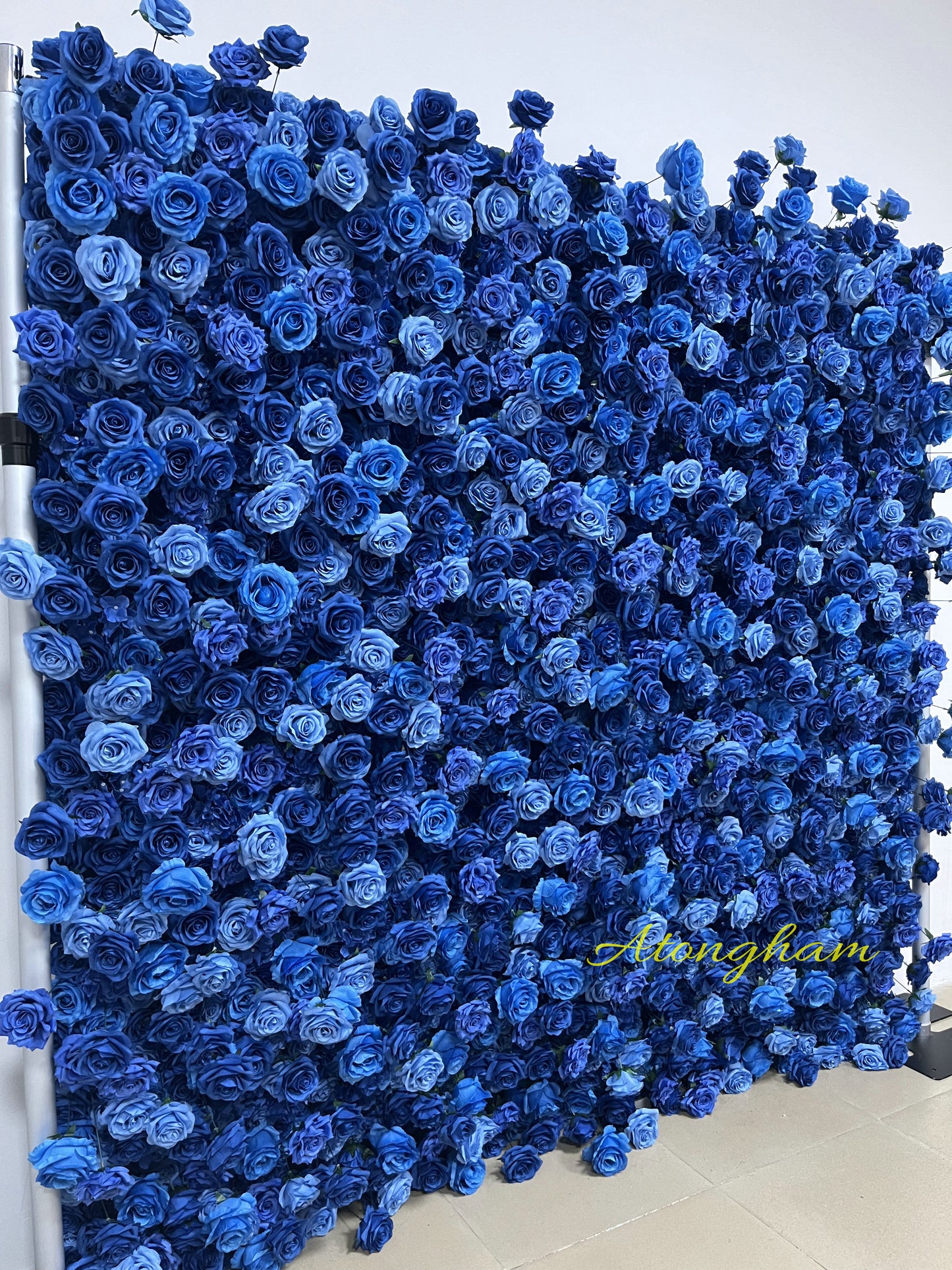 Cloth Rolling Up Artificial Flower Wall Sapphire Blue Rose Floral Arrangement Event Party Backdrop Decor