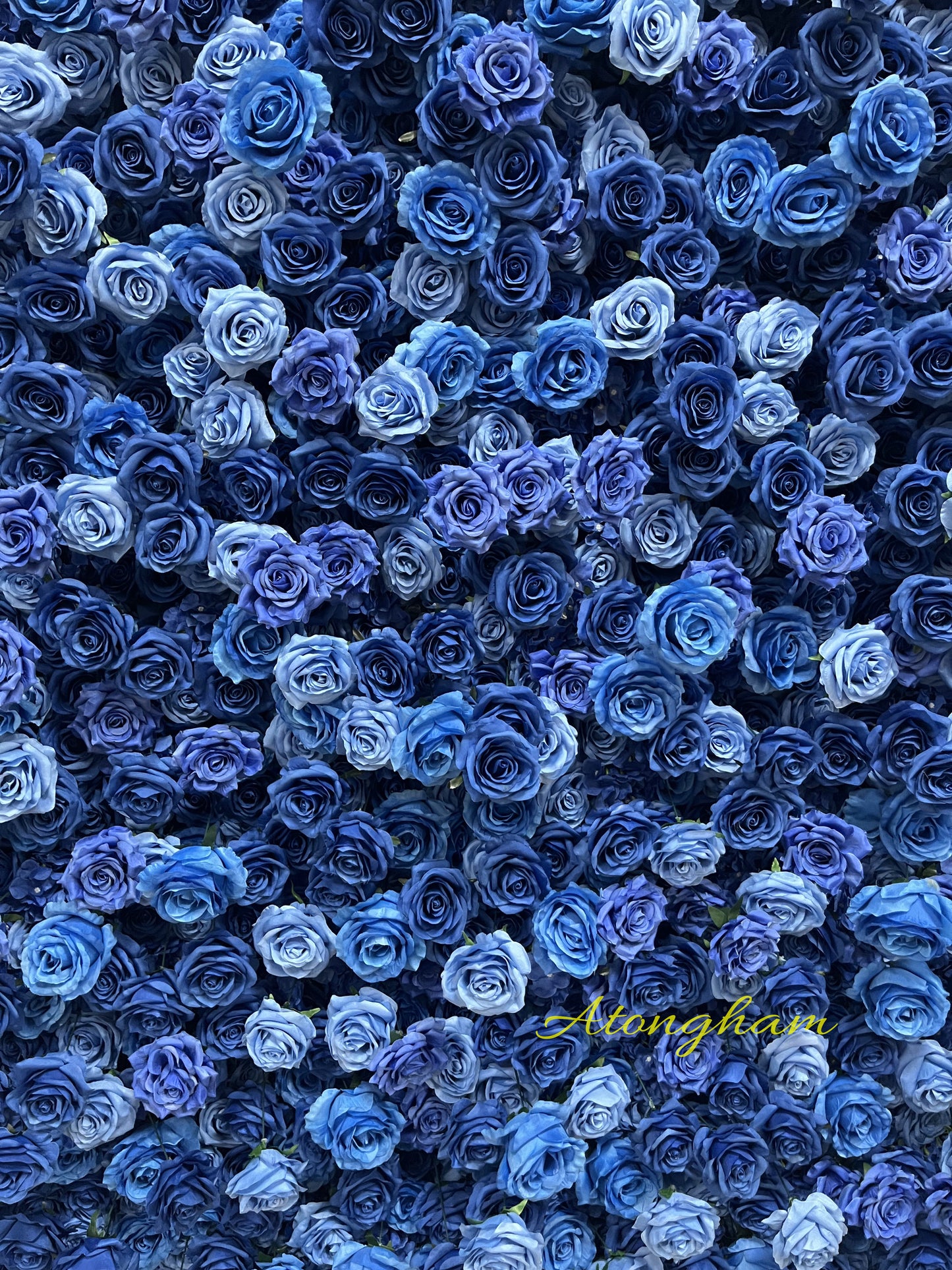 Cloth Rolling Up Artificial Flower Wall Sapphire Blue Rose Floral Arrangement Event Party Backdrop Decor