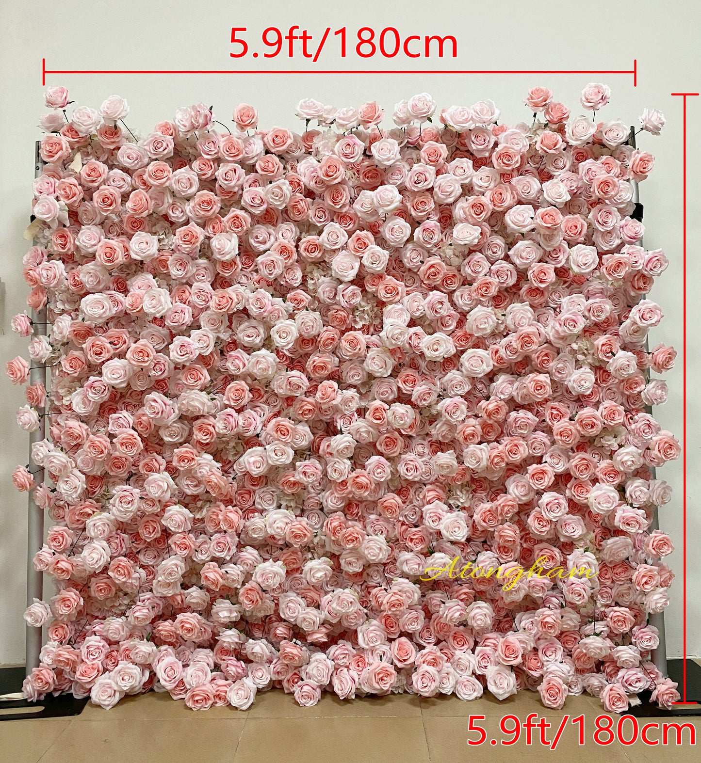 5D Cloth Roll Up Flower Wall Fabric Artificial Floral Light Pink Wedding Event Party Backdrop