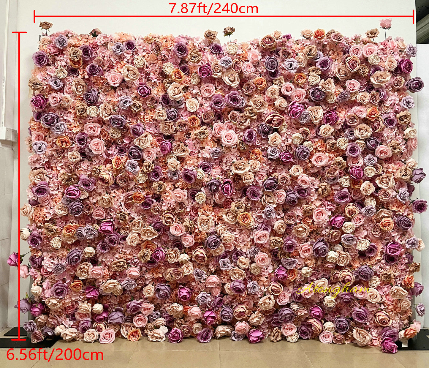 Fabric Artificial Floral 5D Cloth Roll Up Flower Wall Blush Pink Fuchsia Wedding Holiday Party Decoration Floral