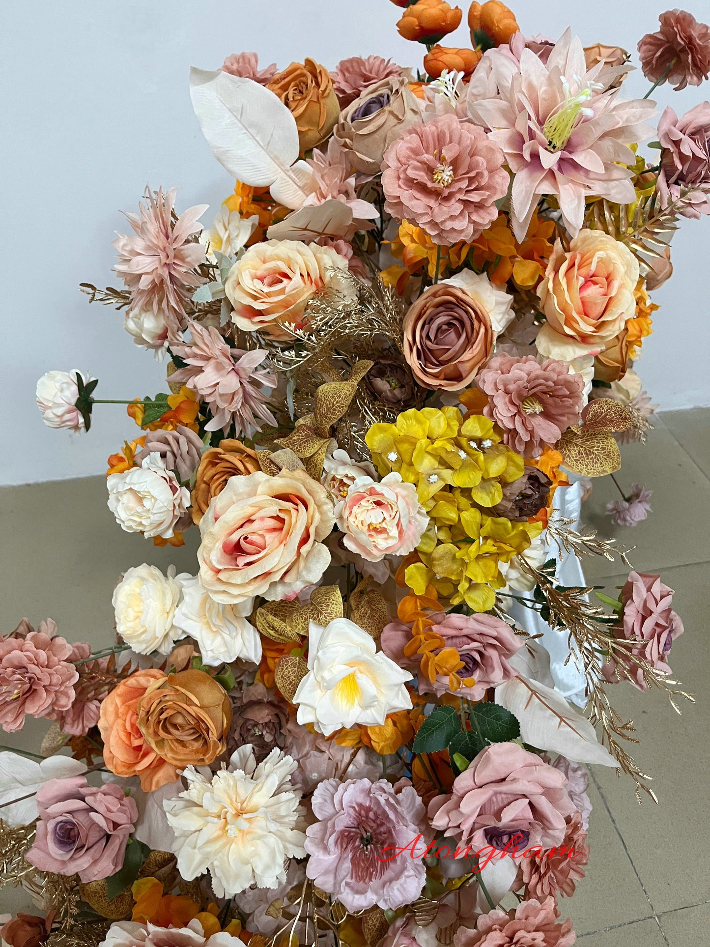 Fall Artificial Flower Runner Burnt Orange Terracotta Wedding Flower Garland Floor Flower
