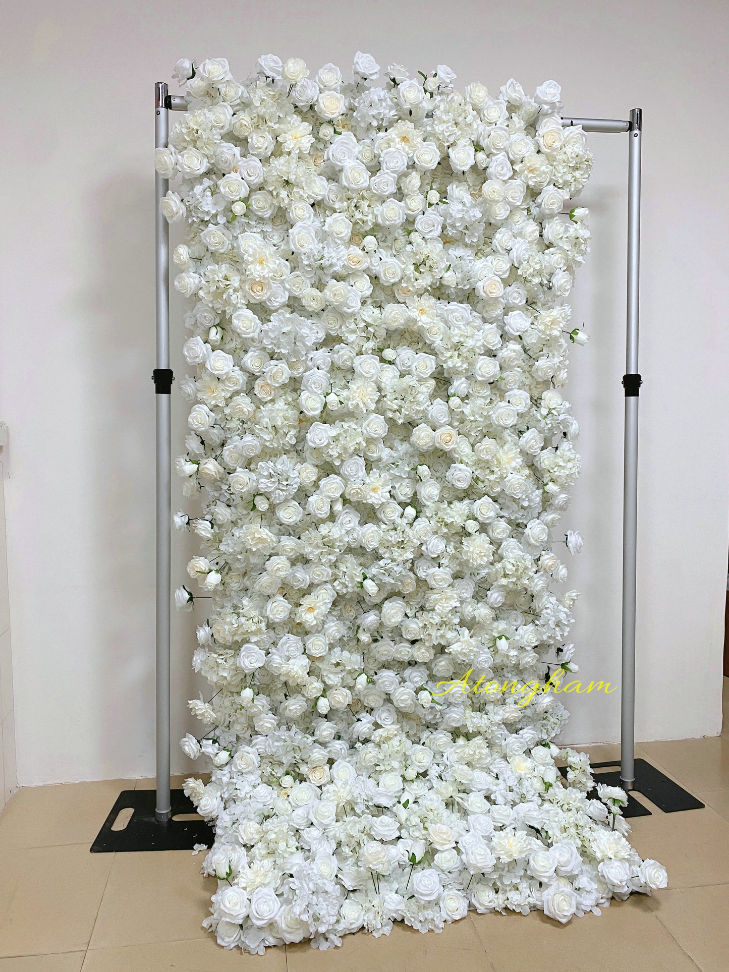 White Curtain Artificial Floral 5D Cloth Roll Up Flower Wall Wedding Ceremony Backdrop Decor