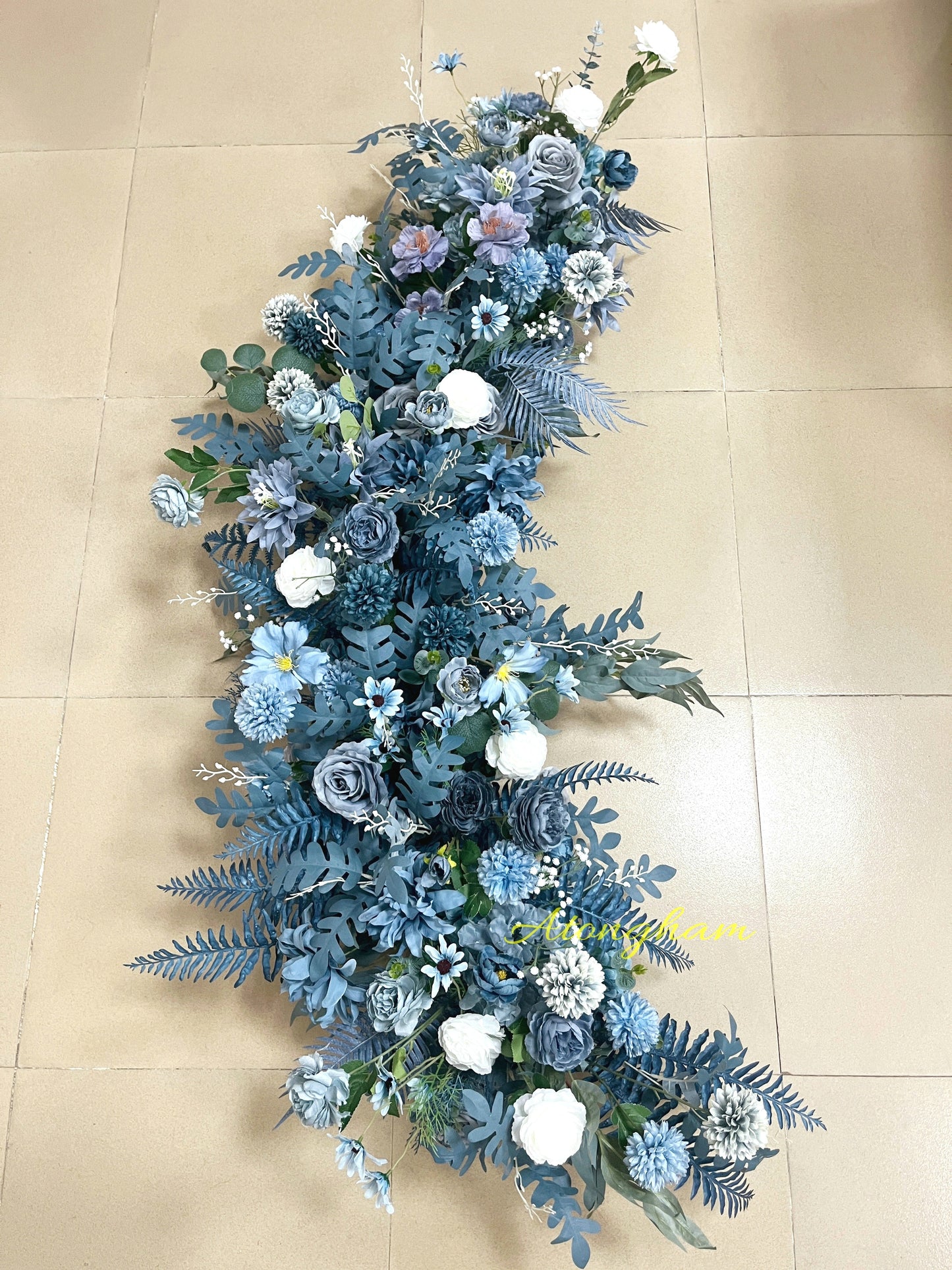 Haze Blue Artificial Flower Garland Dusty Blue Wedding Aisle Flower Arrangement Featured Wedding Background Decoration Flowers