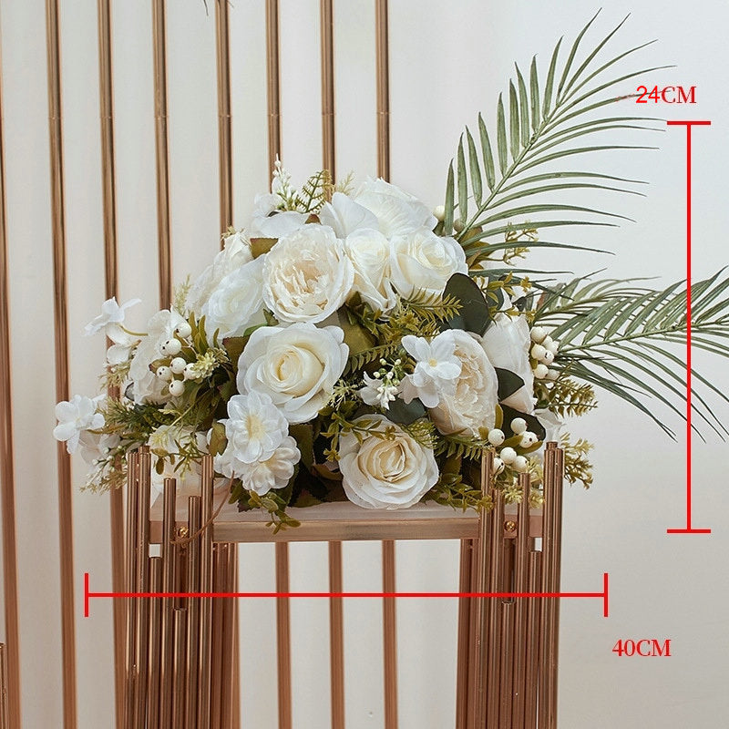 Cream Flower with Greenery Artificial Archway Flower, Flower Centerpiece, Wedding Engagement Party, Stage Decors Custom Flower