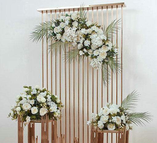 Cream Flower with Greenery Artificial Archway Flower, Flower Centerpiece, Wedding Engagement Party, Stage Decors Custom Flower
