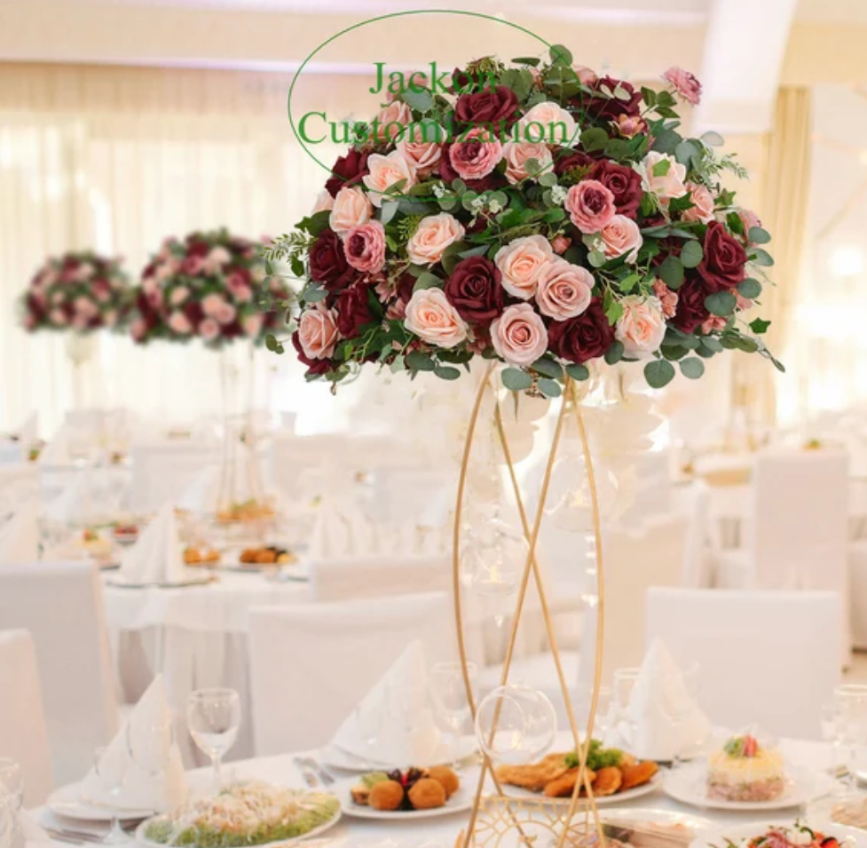 Burgundy Wedding Centerpieces Artificial Wedding Decor for Table Centerpiece Baby Shower Backdrop Decoration Flower Ball Flower Aisle Runner
