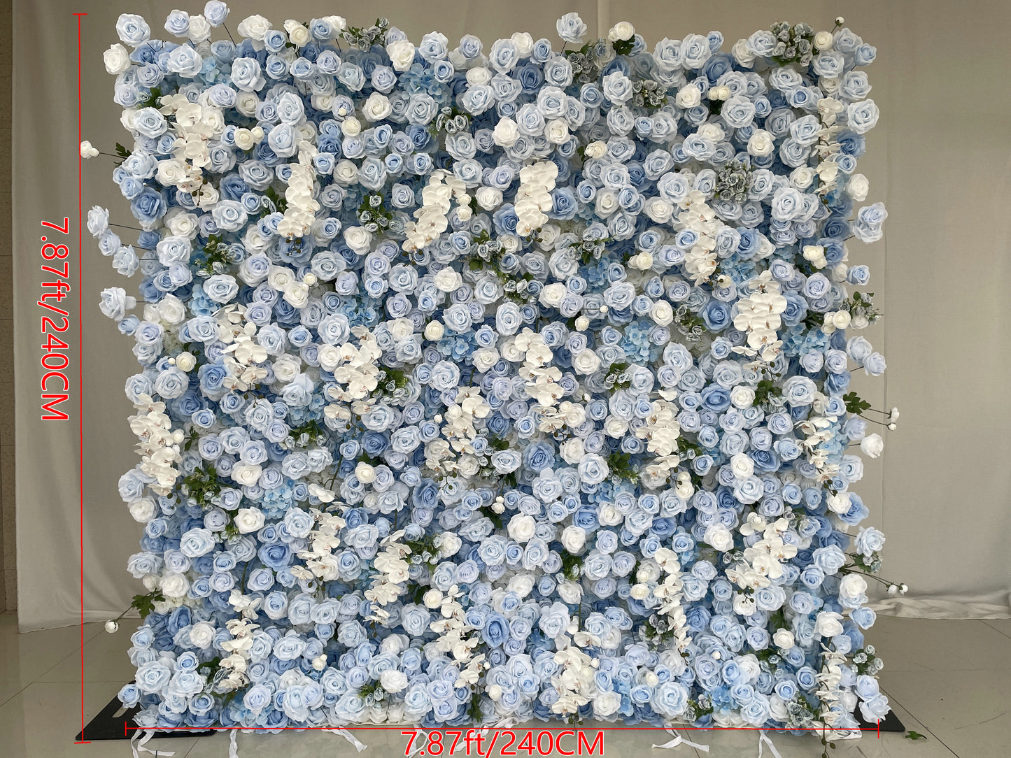 Light Blue Rose 5D Cloth Roll Up Flower Wall Fabric Artificial Floral Wedding Event Party Backdrop