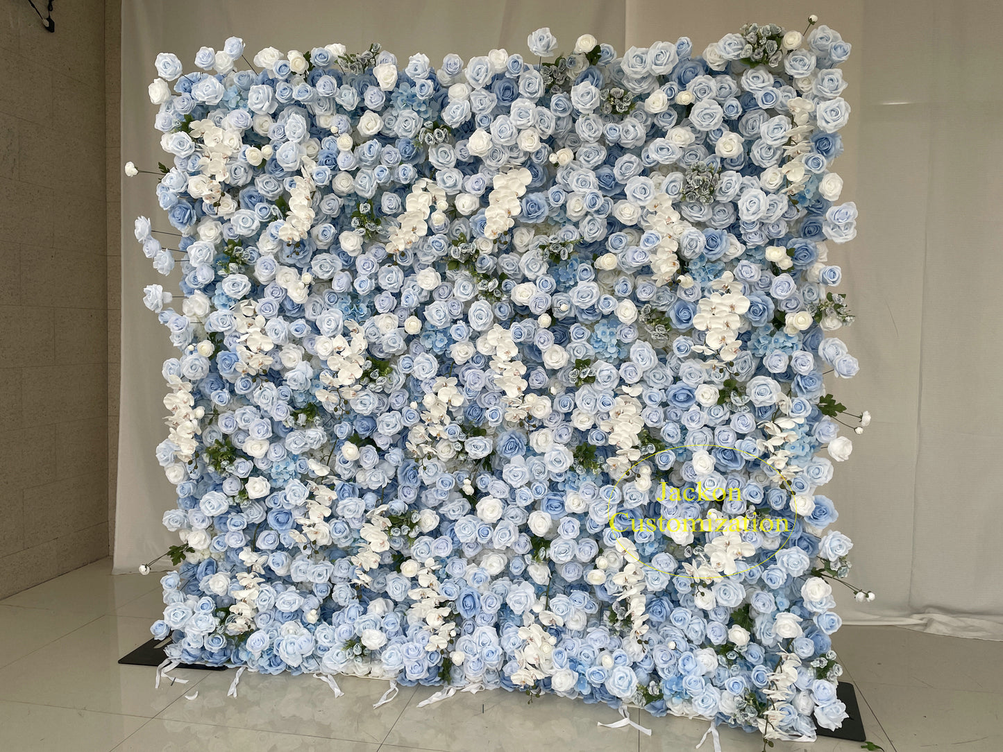 Light Blue Rose 5D Cloth Roll Up Flower Wall Fabric Artificial Floral Wedding Event Party Backdrop