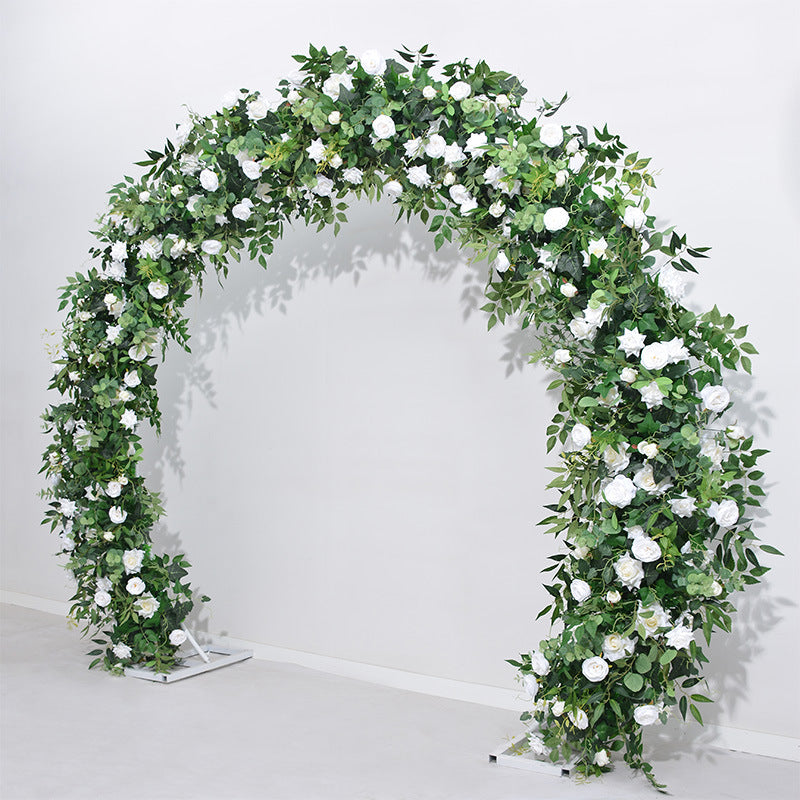 Artificial White Flowers and Green Plants Archway Flowers, Silk Flower Row, Wedding Event Floral Arrangement, Stage Decors