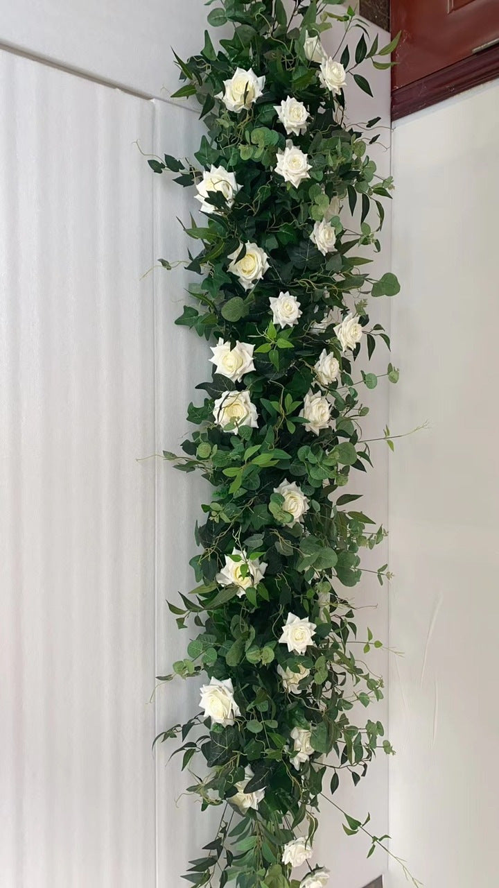 Artificial White Flowers and Green Plants Archway Flowers, Silk Flower Row, Wedding Event Floral Arrangement, Stage Decors