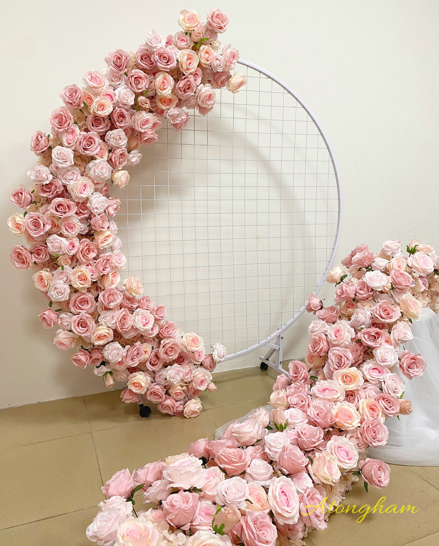 Bridal shower photo backdrop floral decoration