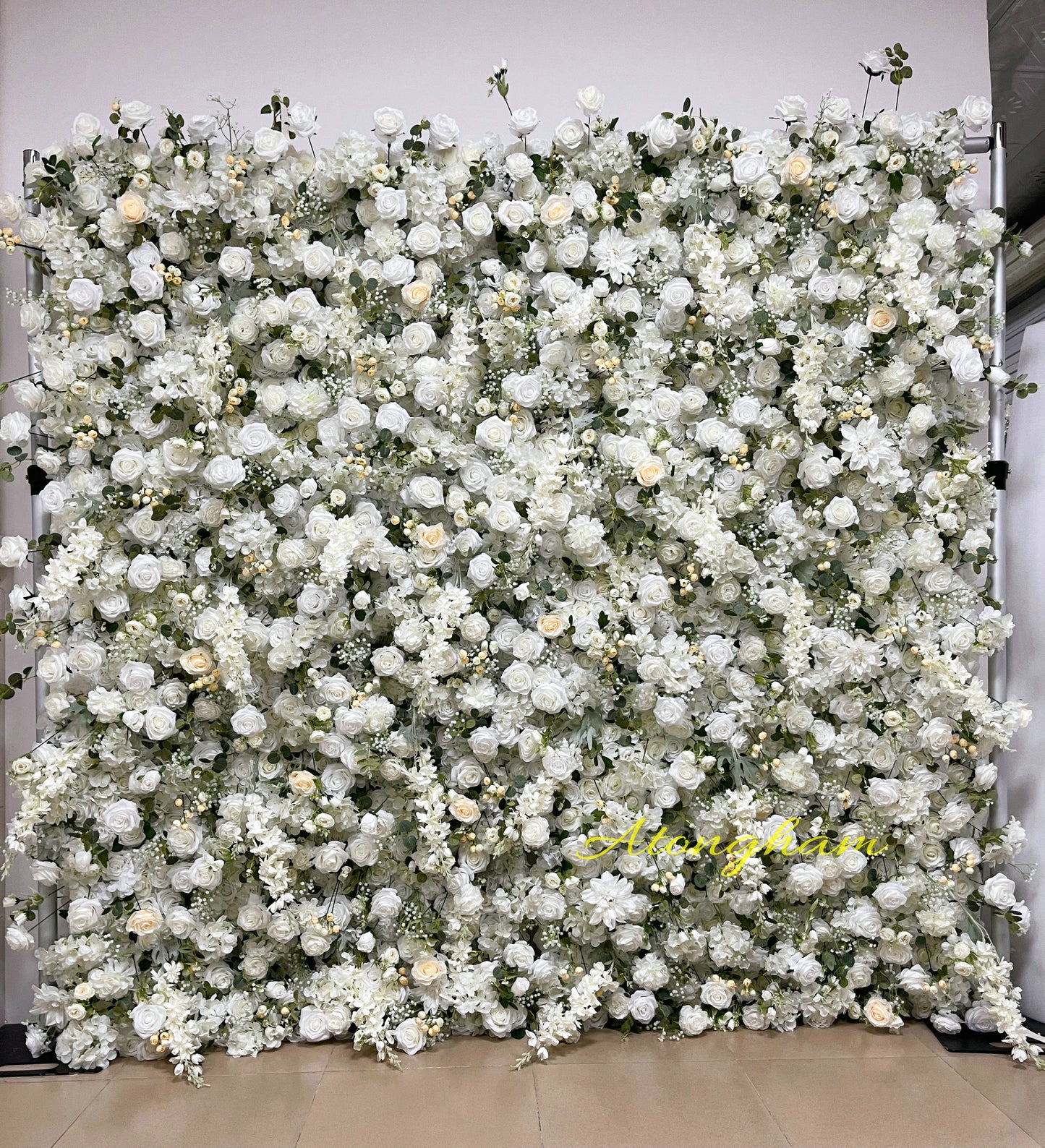 Ivory artificial flower wall wedding backdrop