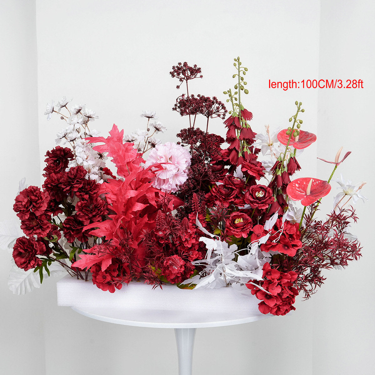 Burgundy Floor Flower, Wedding Reception Flower Runner, Engagement Bridal Shower Backdrop Decoration