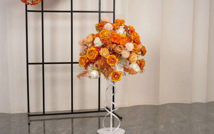 Orange Flower Row, Flower Centerpiece, Wedding, Baby Shower, Party Reception Table Runner