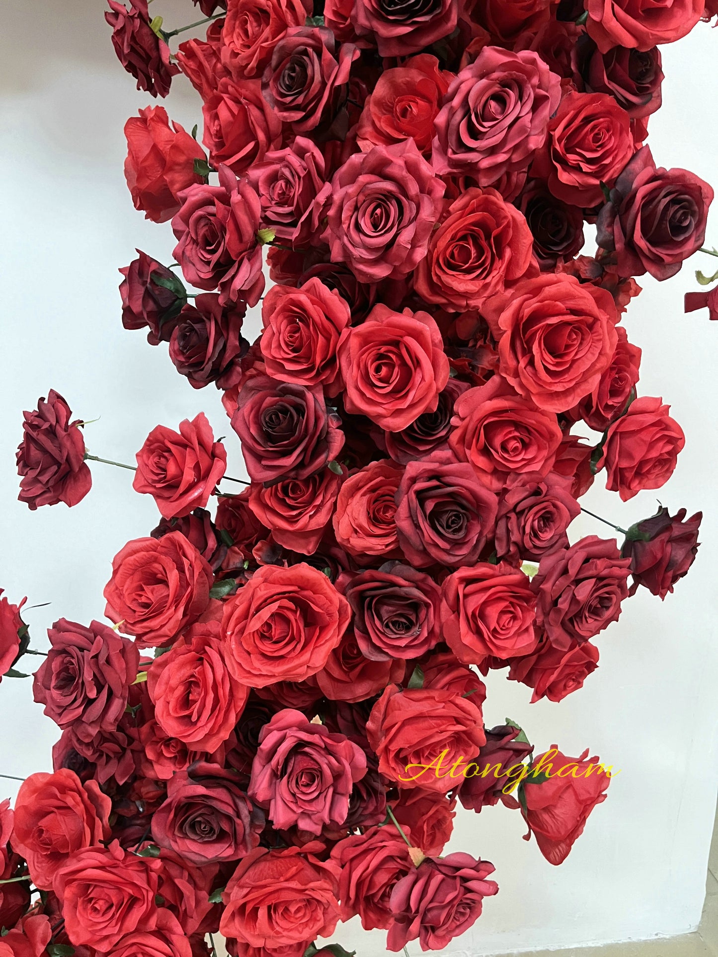 bridal shower red burgundy floral heart arch decor