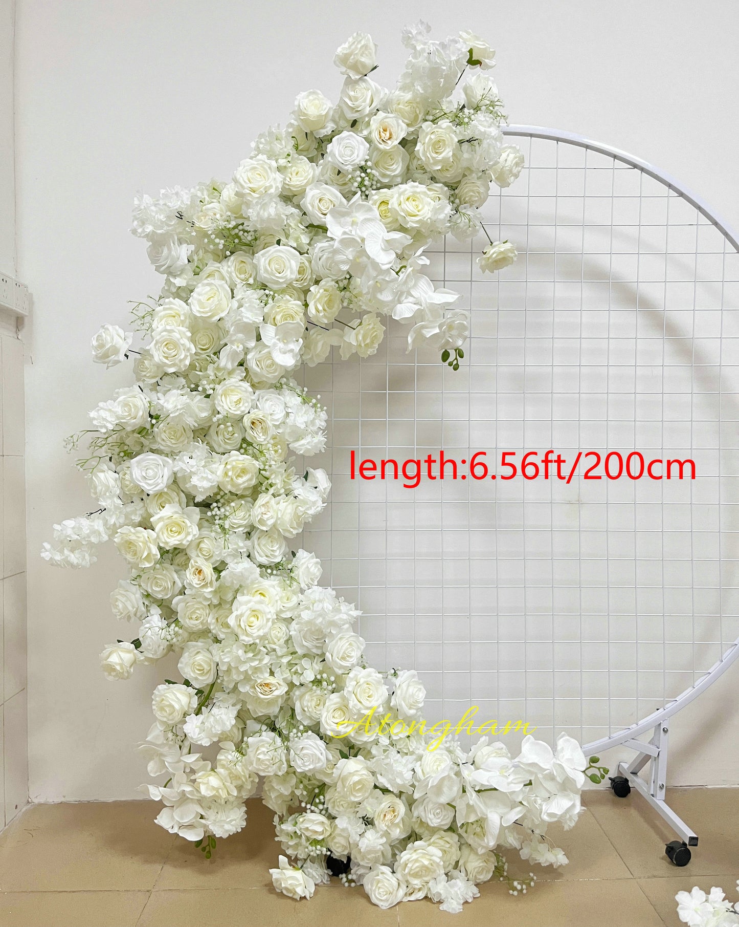 close up nude cream floral runner wedding decor