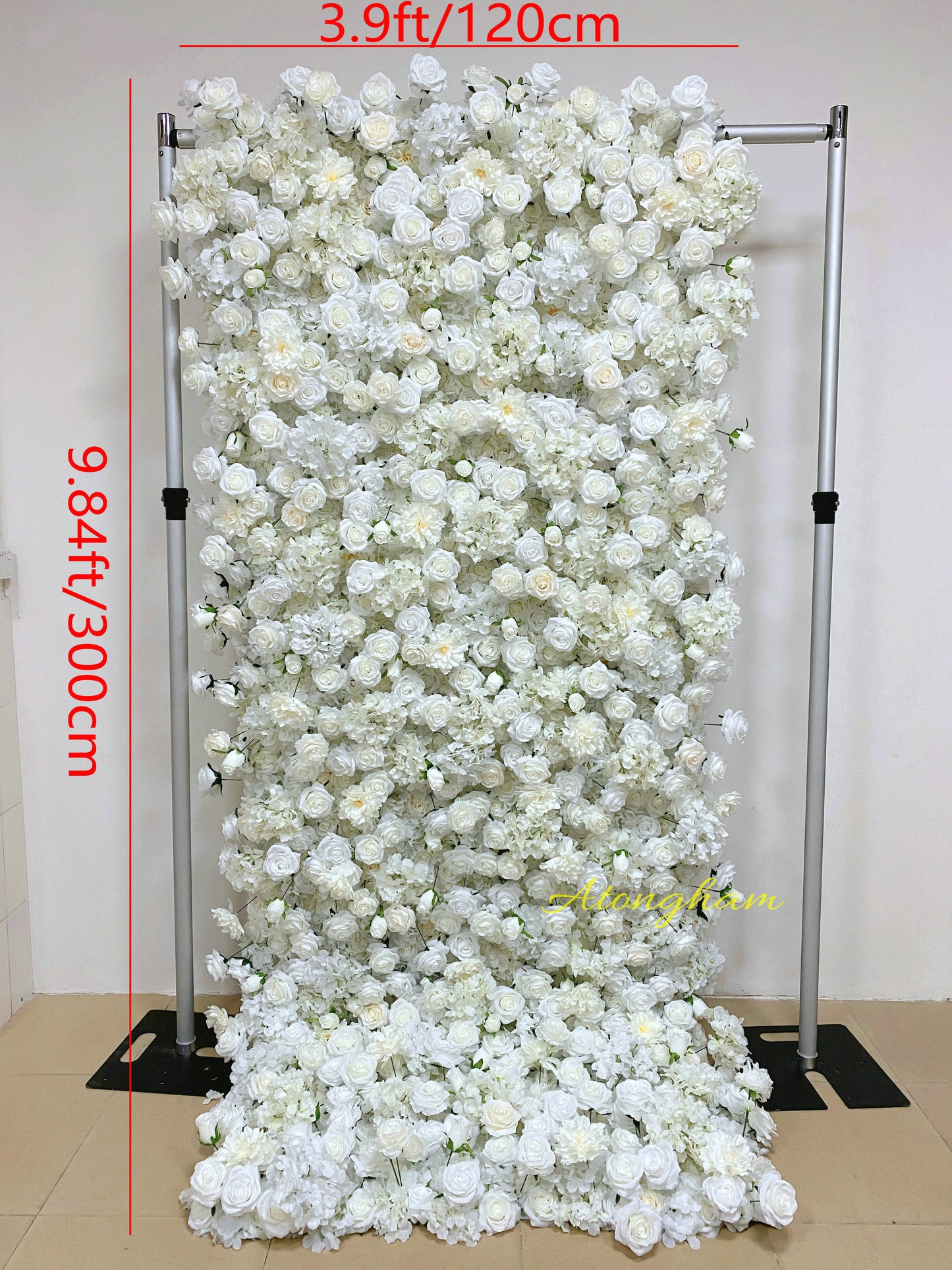 close up of white silk floral curtain wedding decor
