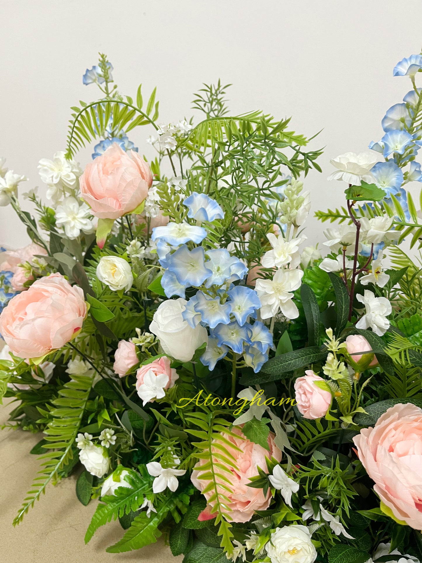 close up outdoor floral aisle arrangement