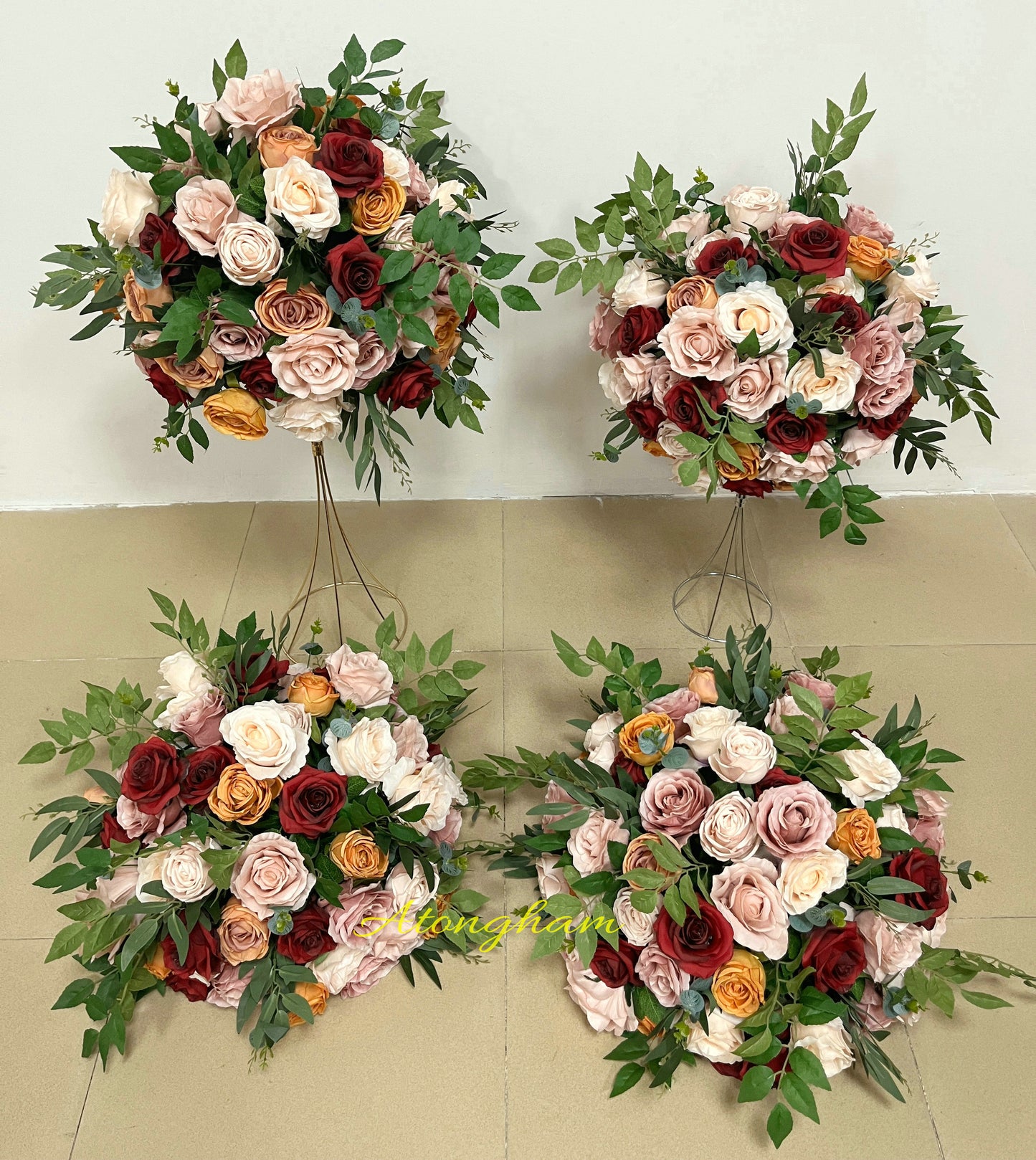 dinner table floral ball decoration in dusty pink